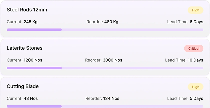 Entires AI inventory management screenshot